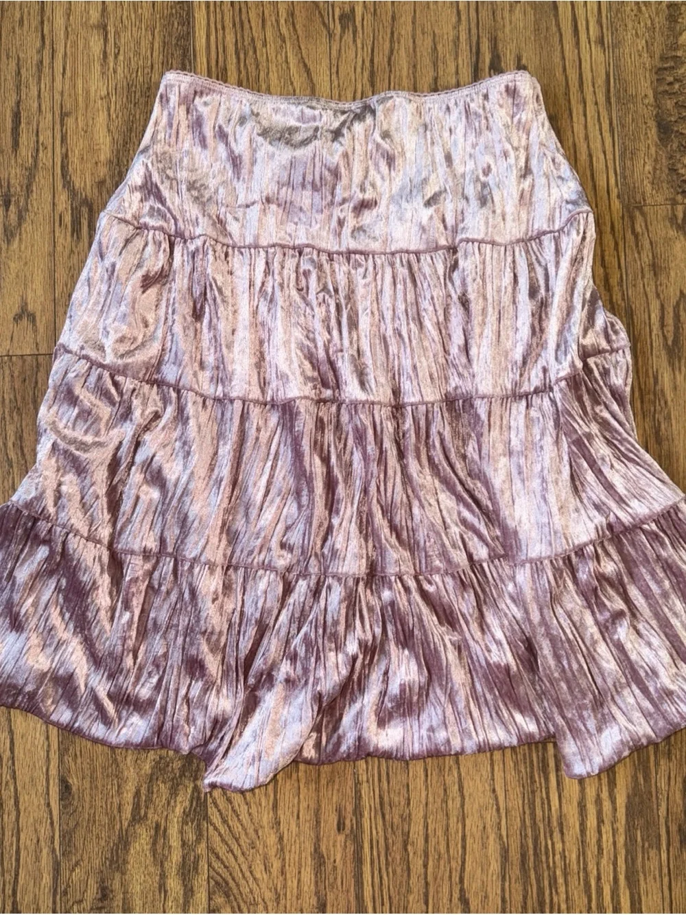 My Michelle 90’s Y2k Pink Velvet Skirt Midi Stretch M-L Boho Preppy Tiered Dusty